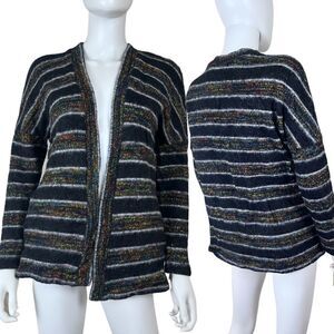 Modcloth Women Size M Blue Eyelash Stripped Open Front Pullover Cardigan Sweater